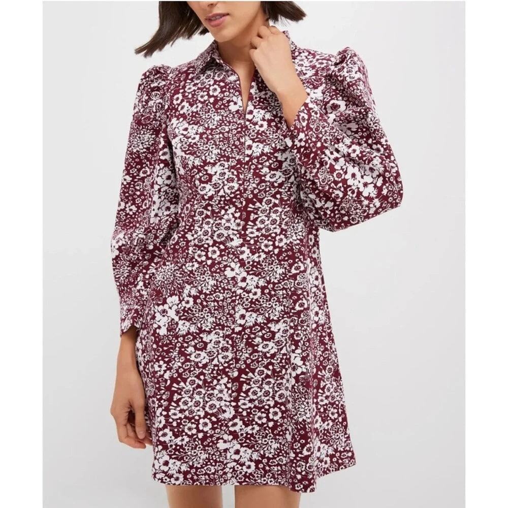 Hyacinth House Tuckernuck Begonia Maroon Floral Zip Front Mini Dress size small